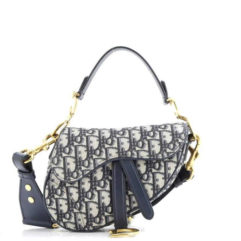 Christian Dior Saddle Handbag with Strap Oblique Canvas Mini: Condition: Pre-owned - Good,Brand: Christian Dior,Exterior Material: Canvas Plain,Style: Shoulder Bags,Exterior Color: Blue,Department: Women,Size: Mini,Accessories: With Strap