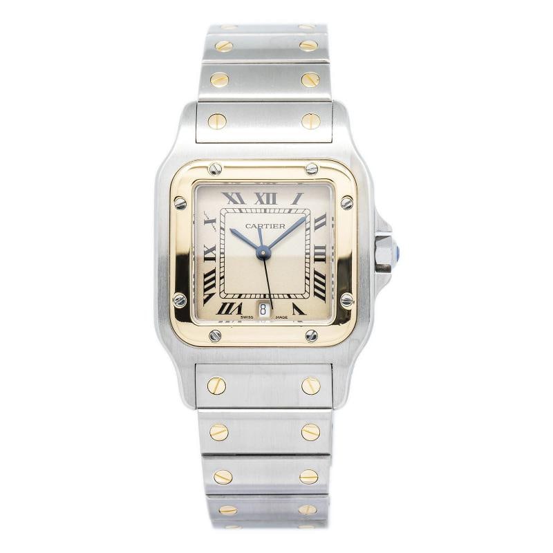 Cartier Santos Galbee 1566 W20011C4 18k YG Two Tone White Roman Dial Quartz 29mm: Condition: Pre-owned - Good: This item has been gently used but is in good condition. It might have a few signs of wear, like light scratches or tarnishing. ,Brand: Cartier,Movement: Quartz,WARRANTY: 