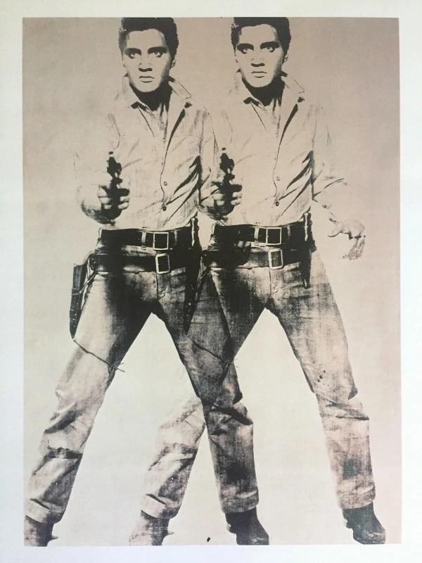 ANDY WARHOL ESTATE RARE VTG 1989 COLLECTOR'S LITHOGRAPH PRINT " TWO ELVIS " 1963: THE RARE OUT OF PRINT COLLECTOR'S POP ART PRINT MEASURES 12" W X 16" H. IT IS PRINTED ON HIGH QUALITY SMOOTH FINISH PAPER STOCK WITH THE OFFICIAL " AW " FOUNDATION SEAL OF AUTHENTICITY PRINTED ON THE 