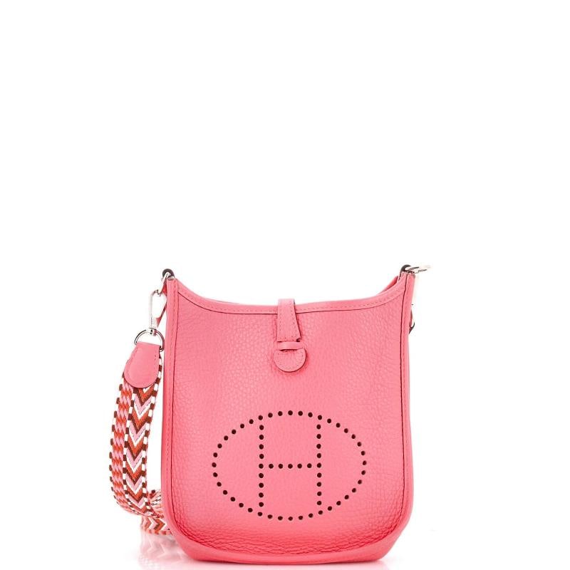 Hermes Evelyne Bag Gen III Clemence TPM: Condition: Pre-owned - Good,Brand: Hermes,Exterior Material: Leather,Style: Cross Body Bags,Exterior Color: Pink,Department: Women,Size: Tpm,Accessories: Dust Bag, With Strap