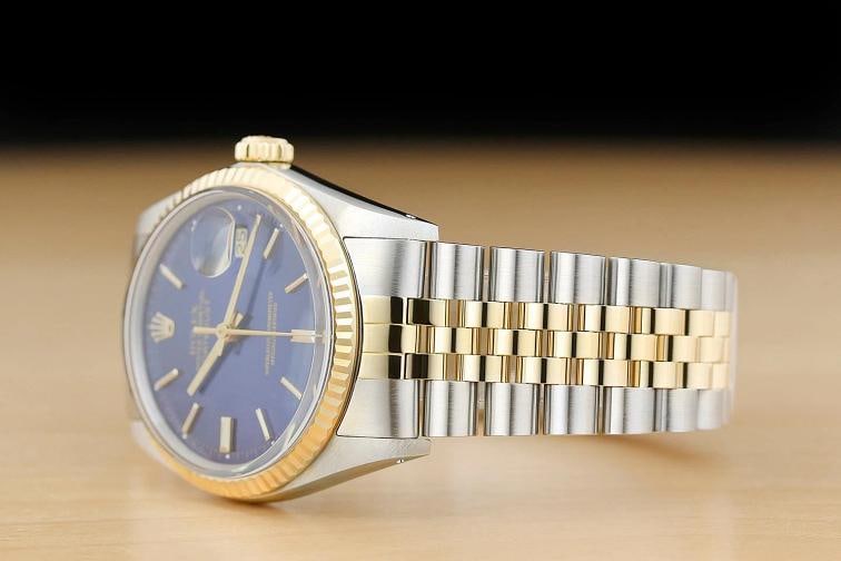 ROLEX MENS DATEJUST 16013 18K YELLOW GOLD STEEL BLUE DIAL 2-TONE JUBILEE WATCH - 4