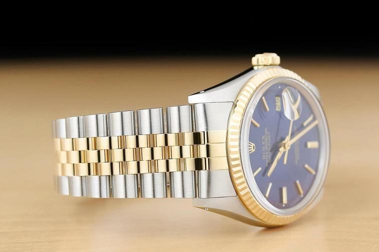 ROLEX MENS DATEJUST 16013 18K YELLOW GOLD STEEL BLUE DIAL 2-TONE JUBILEE WATCH - 7