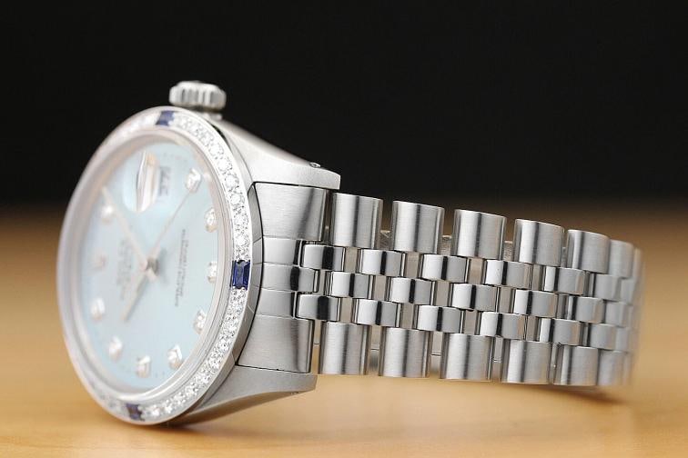 MENS ROLEX DATEJUST 16014 ICE BLUE DIAMOND 18K WHITE GOLD STEEL SAPPHIRE WATCH - 4
