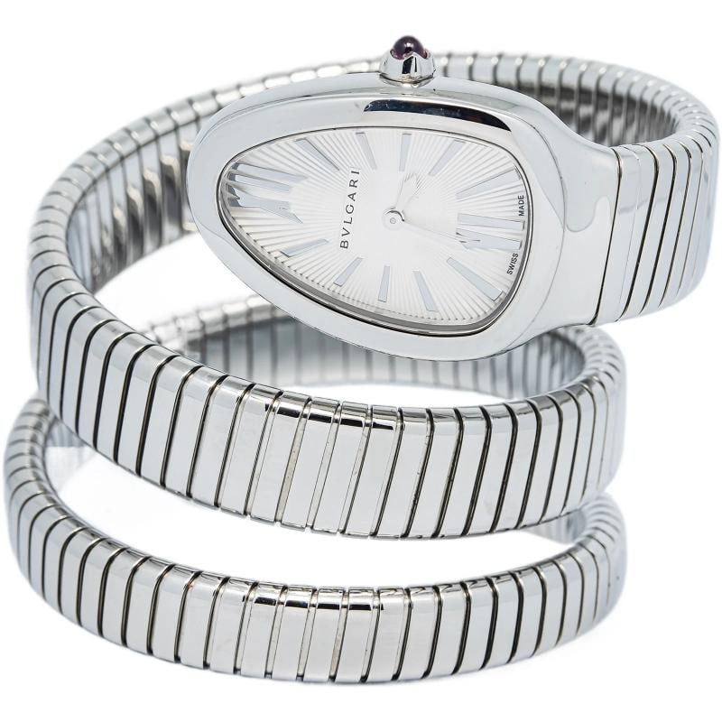 Bvlgari Serpenti Tubogas SP35S Triple White Dial Quartz Ladies Watch 35mm: Condition: Pre-owned - Good: This item has been gently used but is in good condition. It might have a few signs of wear, like light scratches or tarnishing. ,Brand: Bvlgari,REFERENCE: SP35S,Movement: 