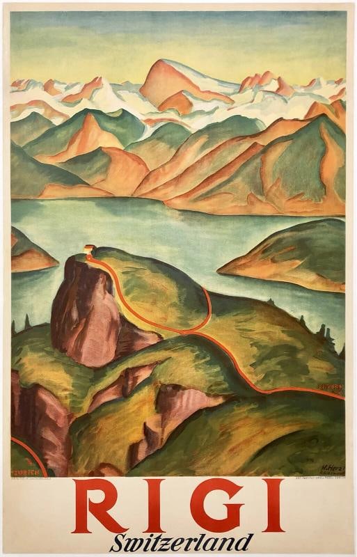Original Vintage Poster RIGI SWITZERLAND Swiss Travel Tourism Alps Mountains OL (1 of 5)