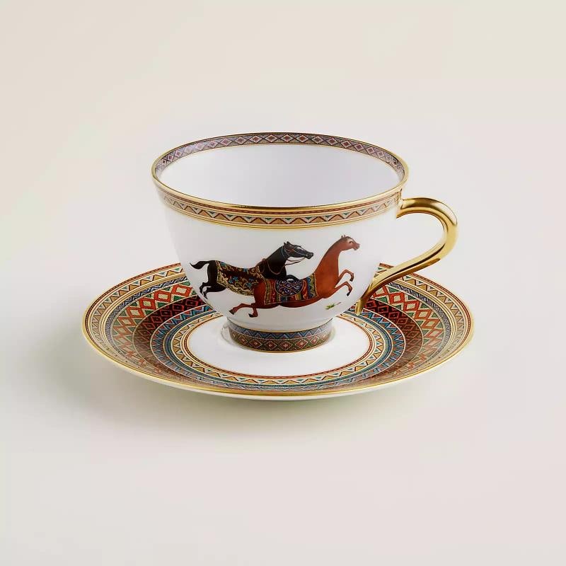 HERMES CHEVAL D'ORIENT PAIR OF NO. 1 TEA CUPS & SAUCERS #P009816P BRAND NIB: Condition: New: A brand-new, unused, unopened, undamaged item in its original packaging (where packaging is applicable). Packaging should be the same as what is found in a retail store, unless the