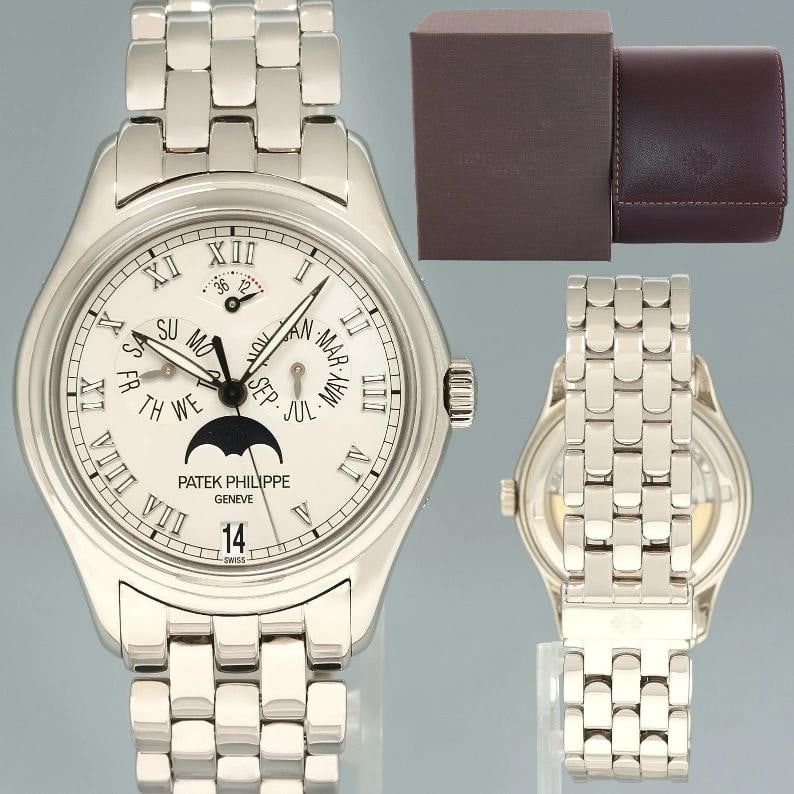 MINT Patek Philippe 5036G White Gold 37mm Annual Calendar Moon Phase Watch Box: Condition: Pre-owned - Excellent,Brand: Patek Philippe,Department: Men,Type: Wristwatch,Country of Origin: Switzerland Brand Patek Philippe Model Annual Calendar Reference Number 5036G Gender Men's