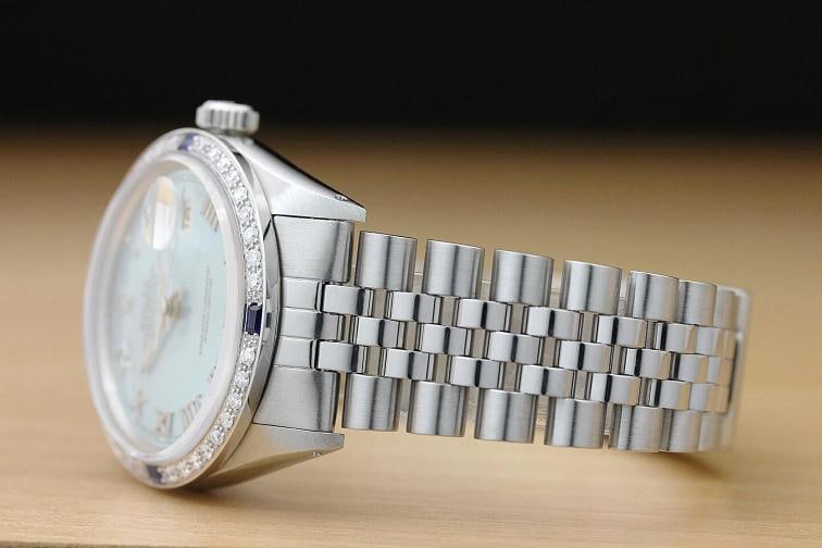 MENS ROLEX DATEJUST 16014 ICE BLUE ROMAN 18K GOLD DIAMOND SAPPHIRE STEEL WATCH - 4