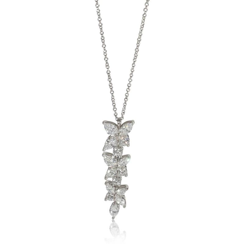 Tiffany & Co. Platinum Diamond Victoria Mixed Cluster Drop Pendant: Condition: Pre-owned - Good,Pendant Shape: Mix,Necklace Length: 16 in,Country of Origin: Italy,Clasp/Buckle Type: Lobster Claw,With Original Box/Packaging: Yes,Side Stone Type: Diamond,Side Stone