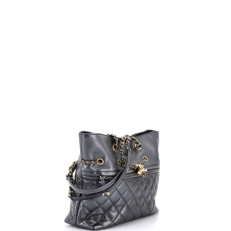 Chanel Front Zip CC Drawstring Chain Tote Quilted Calfskin Medium - 3