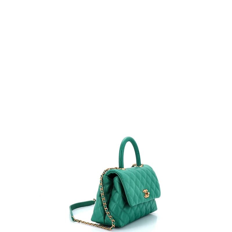 Chanel Coco Top Handle Bag Quilted Caviar with Lizard Embossed Handle Mini - 3