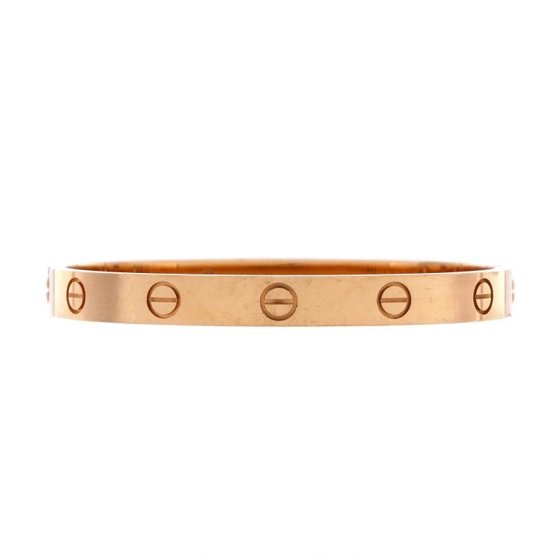 Cartier Love Bracelet 18K Rose Gold: Measurements: Circumference: 5.80 ", Width: 6.00 mm . Condition: Pre-owned - Good,Brand: Cartier,Main Stone: Unknown,Metal: 18K Rose Gold,Metal Purity: 18K,Style: Bracelet,Type: Bracelet,Color: Rose