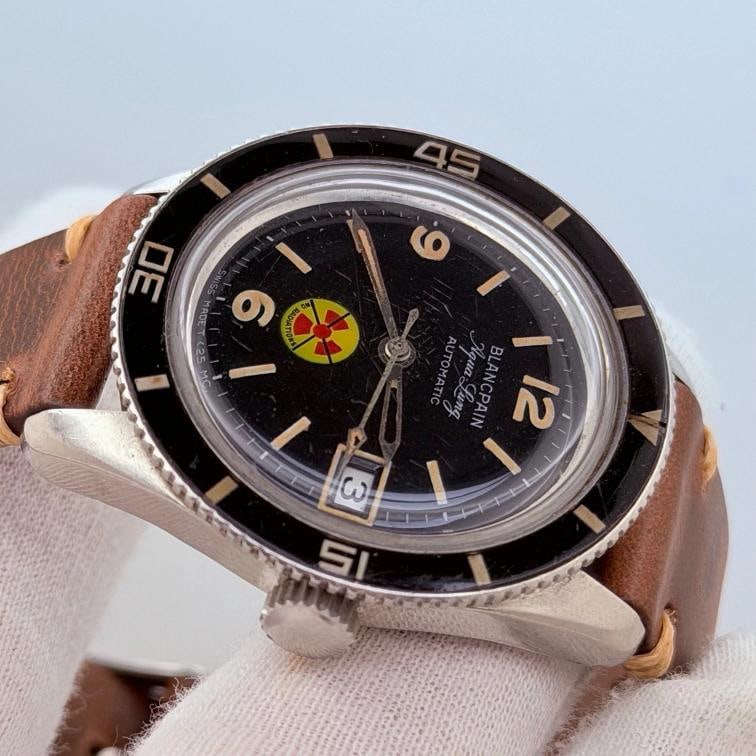 Vintage Blancpain Fifty Fathoms Aqua Lung No Radiation Bakelite Bezel Steel - 6