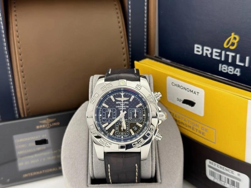 Breitling Chronomat 44 AB011012 44mm Black Carbon Fiber Dial Steel Box Paper - 13