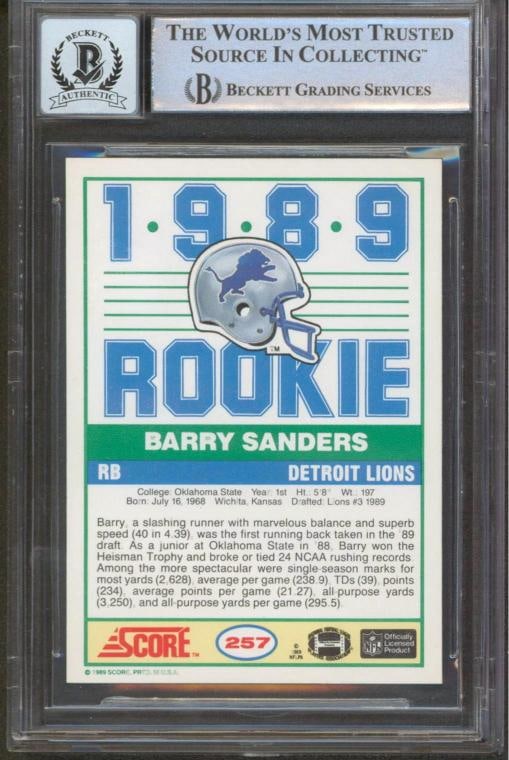 Barry Sanders Signed 1989 Score #257 Rookie Card Inscribed "HOF 04" (Beckett 10 Auto) - 2
