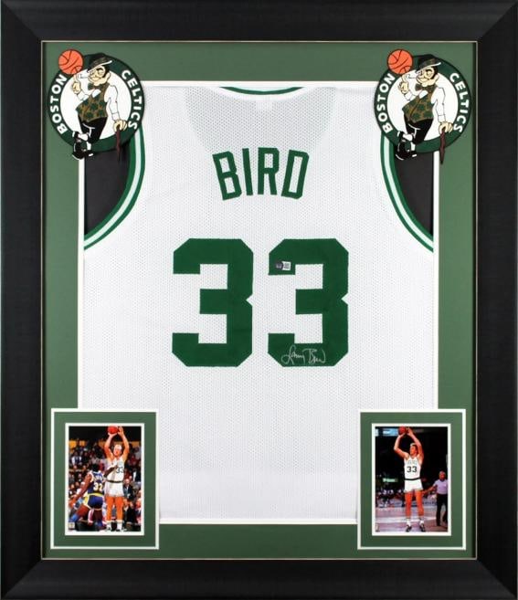 Larry Bird Signed & Custom Framed Pro Style Jersey (Beckett): Player: Larry Bird,Product: Jersey,Original/Reprint: Original,Autograph Authentication: Beckett,Team: Boston Celtics,PRODUCT_COA: Beckett,PRODUCT_SIGNED_BY_NAME: Larry Bird,PRODUCT_SIGNED_BY_BRAND: