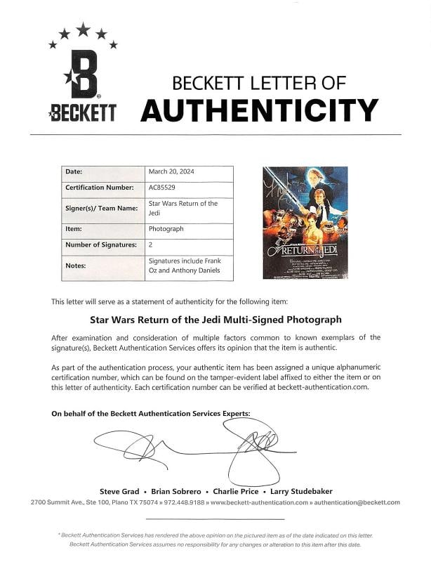 Frank Oz & Anthony Daniels Signed 14x20 Star Wars Photo (Beckett COA) - 4