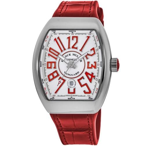 New Franck Muller Vanguard Automatic White Dial Men's Watch V 45 SC DT AC RG: Case Case Material Stainless Steel Case Description Polished Stainless Steel Case Finish Polished Case Shape Tonneau Case Diameter 45.00mm Case Thickness 13.00mm Case Back Solid Bezel Fixed Crystal