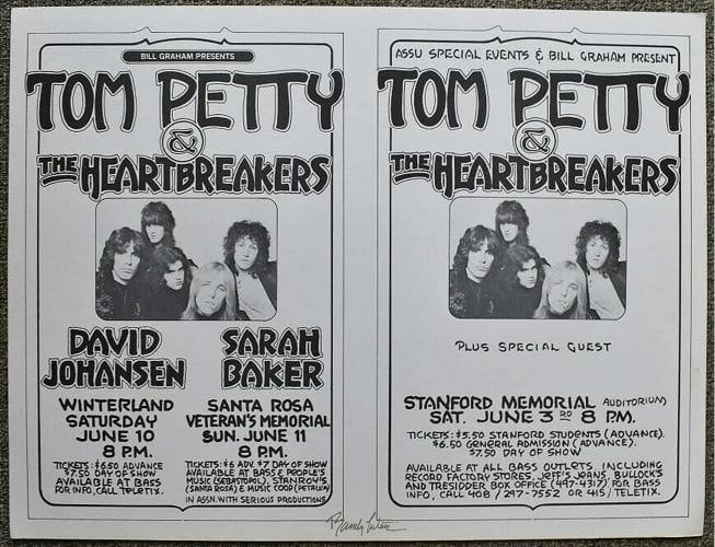 Tom Petty & The HeartbreakersÃ‚ DOUBLE Uncut Concert Poster Randy Tuten Signed ...: June 3 Ã¢â‚¬â€œ 11, 1978 Three shows, two posters in one! Rare Original First Printing Measures 17.5Ã¢â‚¬Â³ x