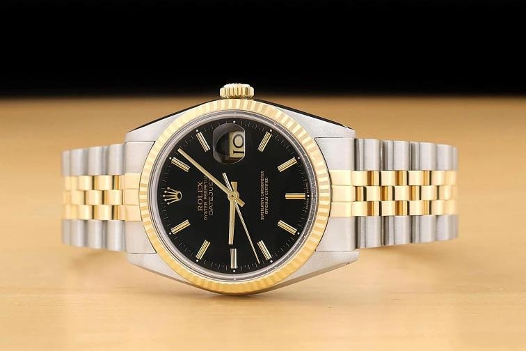 ROLEX MENS DATEJUST 16013 BLACK DIAL 18K YELLOW GOLD STAINLESS STEEL WATCH - 3