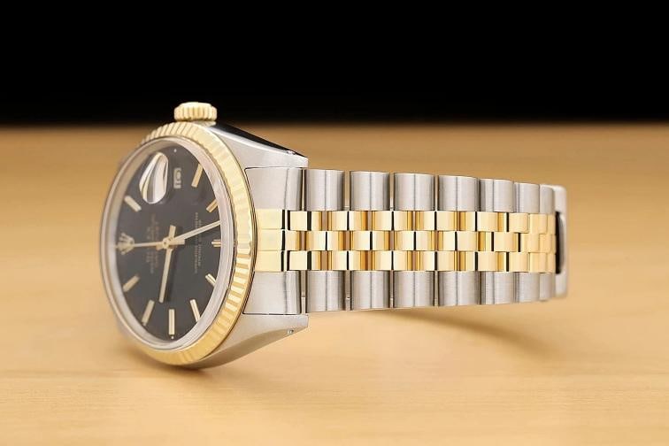 ROLEX MENS DATEJUST 16013 BLACK DIAL 18K YELLOW GOLD STAINLESS STEEL WATCH - 4