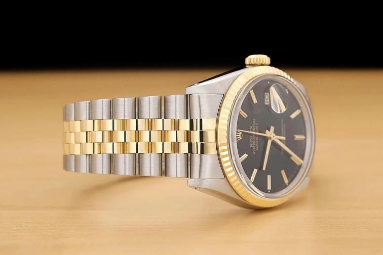 ROLEX MENS DATEJUST 16013 BLACK DIAL 18K YELLOW GOLD STAINLESS STEEL WATCH - 7