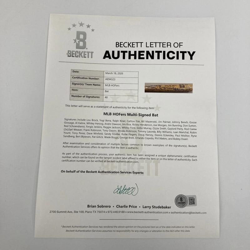 Beautiful Hall Of Fame Multi Signed Baseball Bat 48 Sigs Sandy Koufax Beckett - 2