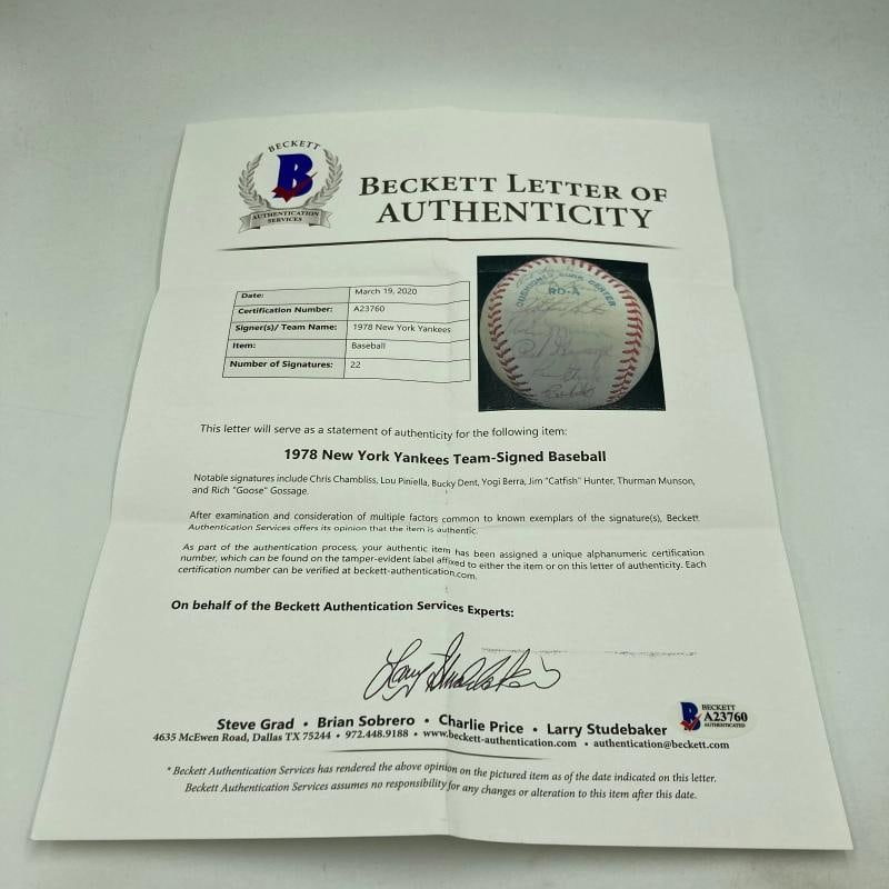 1978 New York Yankees World Series Champs Team Signed Baseball Munson Beckett - 9
