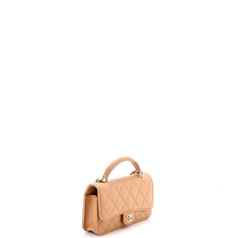 Chanel Classic Top Handle Flap Phone Holder with Chain Quilted Lambskin - 2