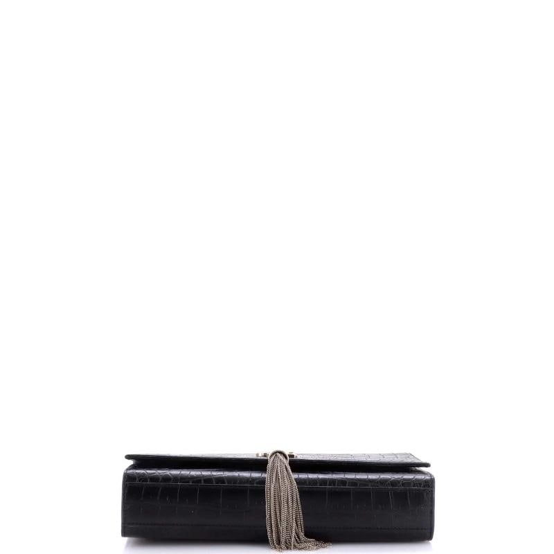 Saint Laurent Classic Monogram Tassel Crossbody Bag Crocodile Embossed Leather - 4