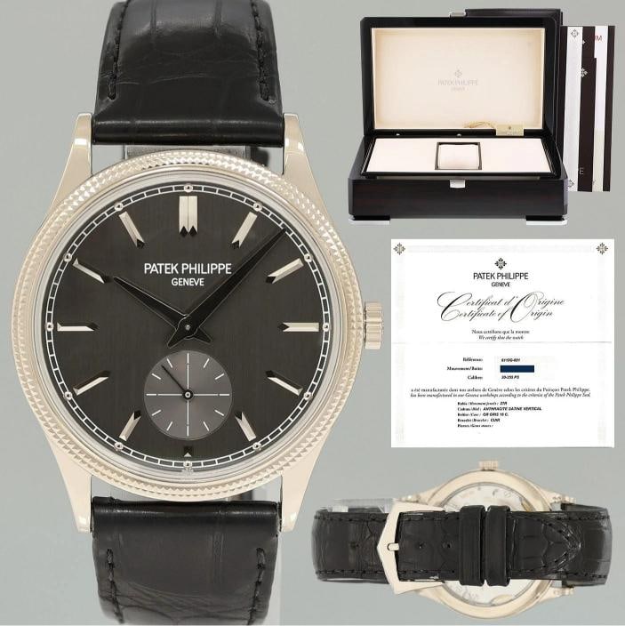2021 PAPERS Patek Philippe 6119g 37mm White Gold Calatrava Black Leather Watch (1 of 8)
