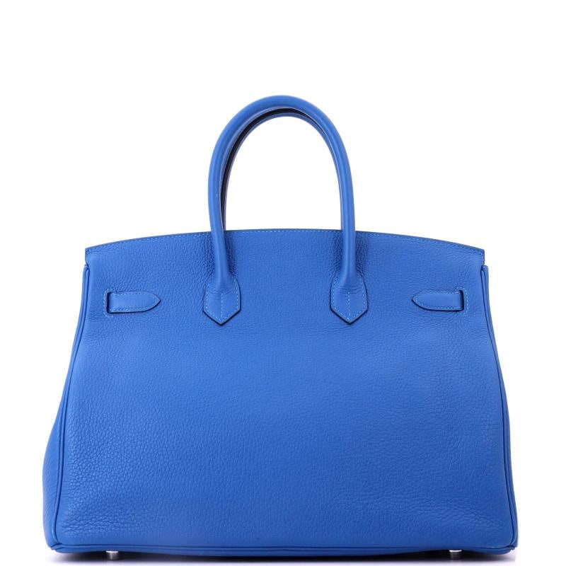 Hermes Birkin Handbag Blue Clemence with Palladium Hardware 35 - 3