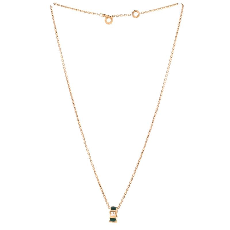Bvlgari Serpenti Viper Pendant Necklace 18K Rose Gold with Malachite - 2