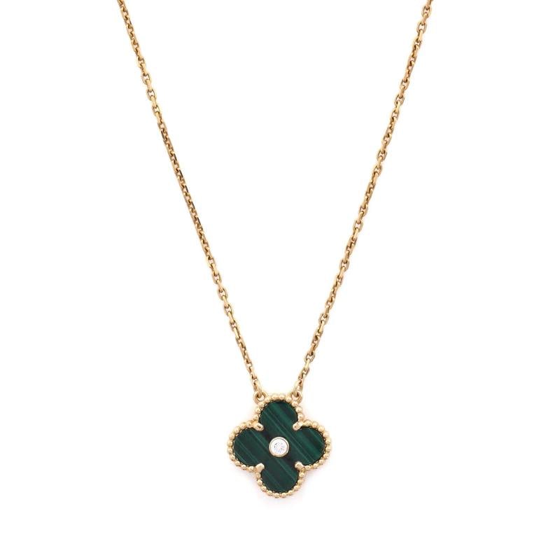 Van Cleef & Arpels Vintage Alhambra Pendant Necklace 18K Yellow Gold: Measurements: Length: 14.5 - 16.25 ", Pendant Length: 15.25 mm, Pendant Width: 14.75 mm . Condition: Pre-owned - Good,Brand: Van Cleef & Arpels,Main Stone: Malachite,Metal: 18K Yellow Gold,Metal Purit