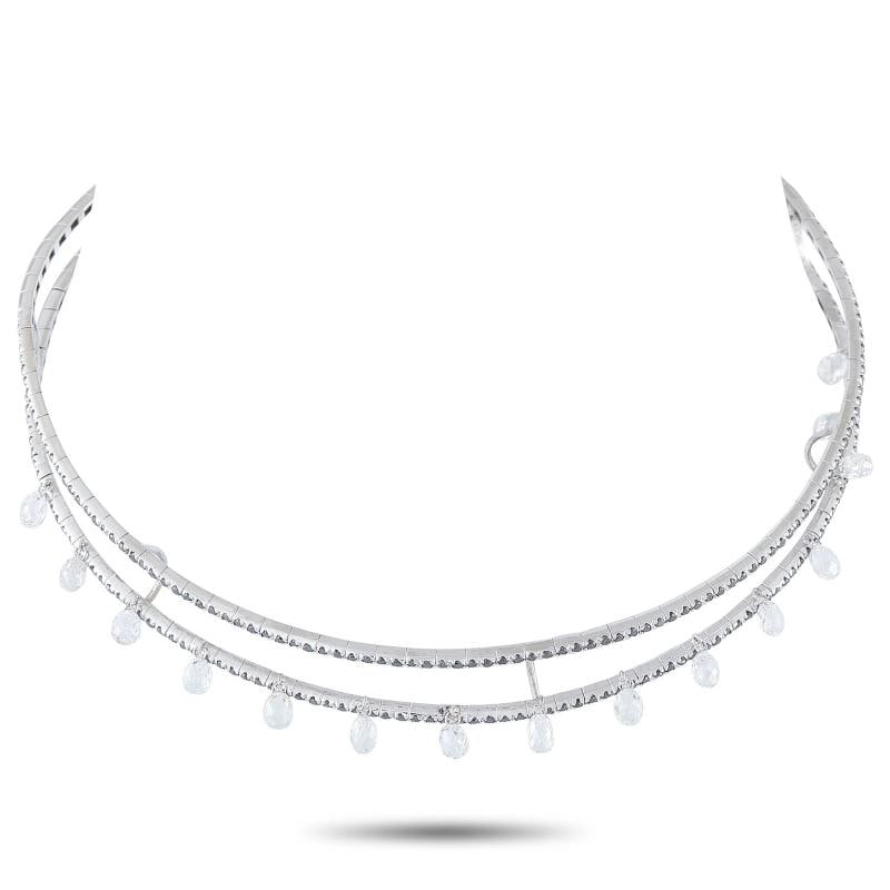 Aaron Basha 18K White Gold 13.25ct Black and White Diamond Choker Necklace: features a double row of black Diamonds with a total weight of 3.0 carats. Briolette Diamonds with a total weight of 10.25 carats dangle delicately and offer endless sparkle. It measures 14.0 long.