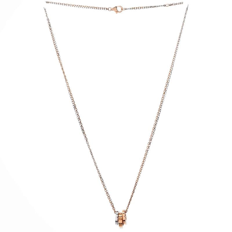Cartier Love 3 Ring Pendant Necklace 18K Rose Gold and 18K White Gold with 6 - 2