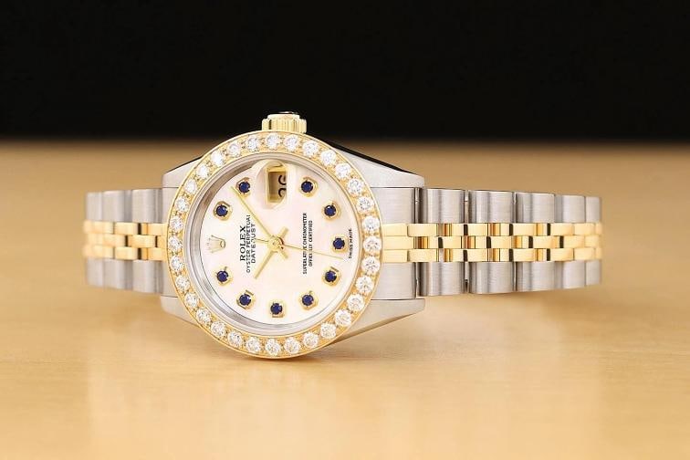 ROLEX DATEJUST 69173 18K YELLOW GOLD 1.1 CT STEEL MOP SAPPHIRE DIAMOND WATCH - 2