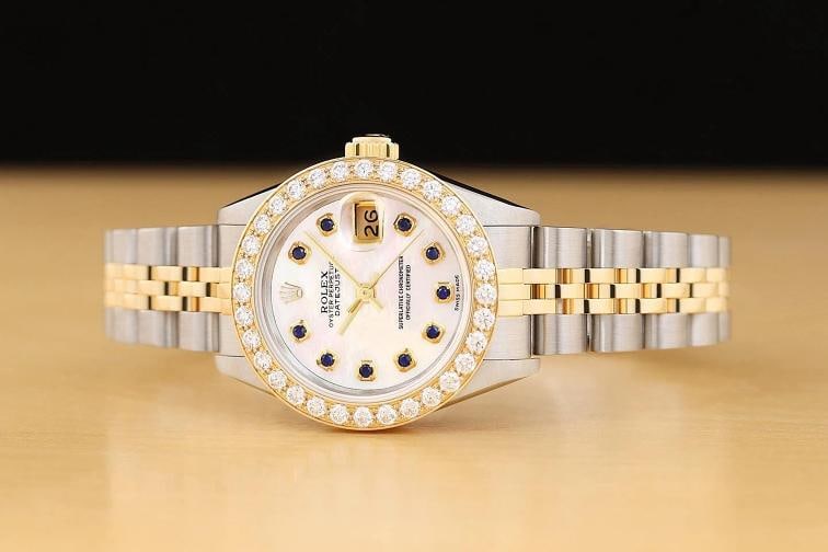 ROLEX DATEJUST 69173 18K YELLOW GOLD 1.1 CT STEEL MOP SAPPHIRE DIAMOND WATCH - 3