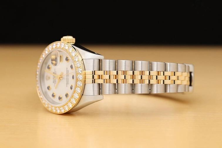 ROLEX DATEJUST 69173 18K YELLOW GOLD 1.1 CT STEEL MOP SAPPHIRE DIAMOND WATCH - 4