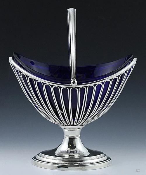 Antique 19th Century Sheffield Fused Silver Plate Glass Liner Basket Dish (1 of 4)