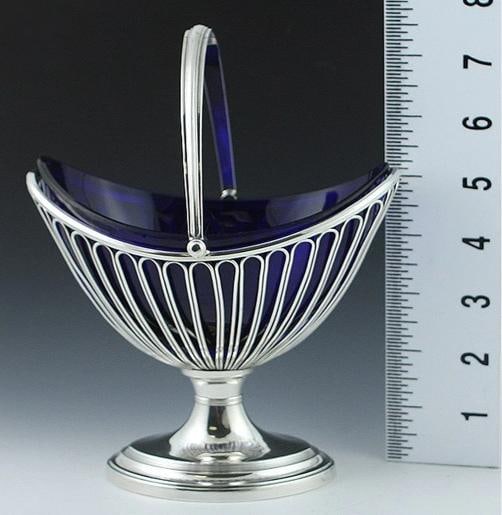 Antique 19th Century Sheffield Fused Silver Plate Glass Liner Basket Dish - 4
