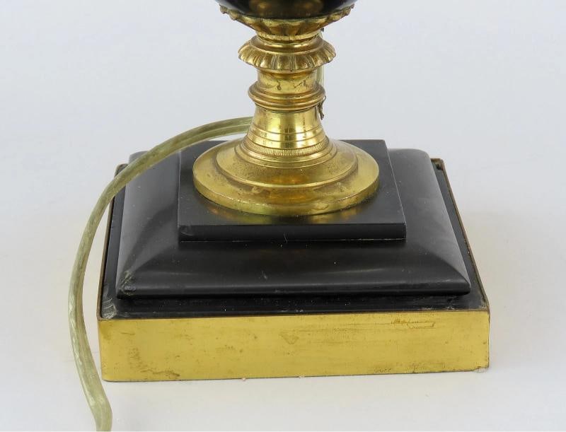 Mid-1800s French Style Black Stone Urn Lamps Pair w/ Green Lampshades 17" Tall - 4