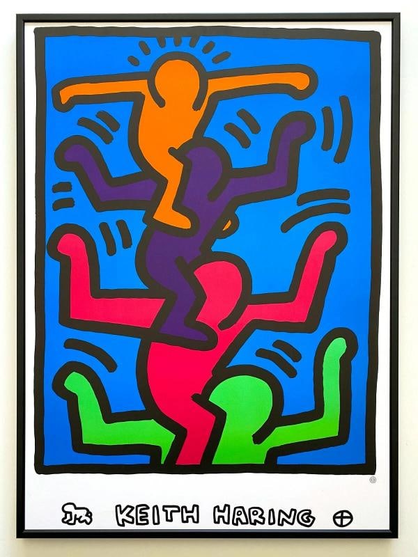 KEITH HARING ESTATE RARE 1992 LITHO PRINT FRAMED POP ART POSTER 1989~(27" W X 36 7/8" H X 1" D) (1 of 12)