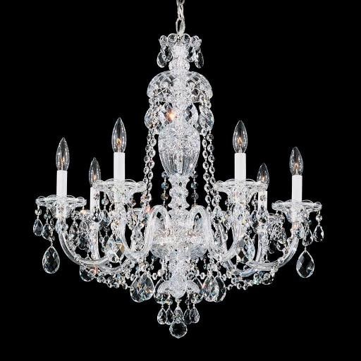 NEW NWT Schonbek 2995Sh Sterling Collection 7-Light Crystal Chandelier Georgian: Finish: Polished Silver Crystal Type: Heritage Crystal Dimensions: 25" W x 26" H Adjustable Chain Length: Up to 40" Number of Lights: 7. Condition: Open box,Brand: Schonbek,Type: Chandelier,Color: