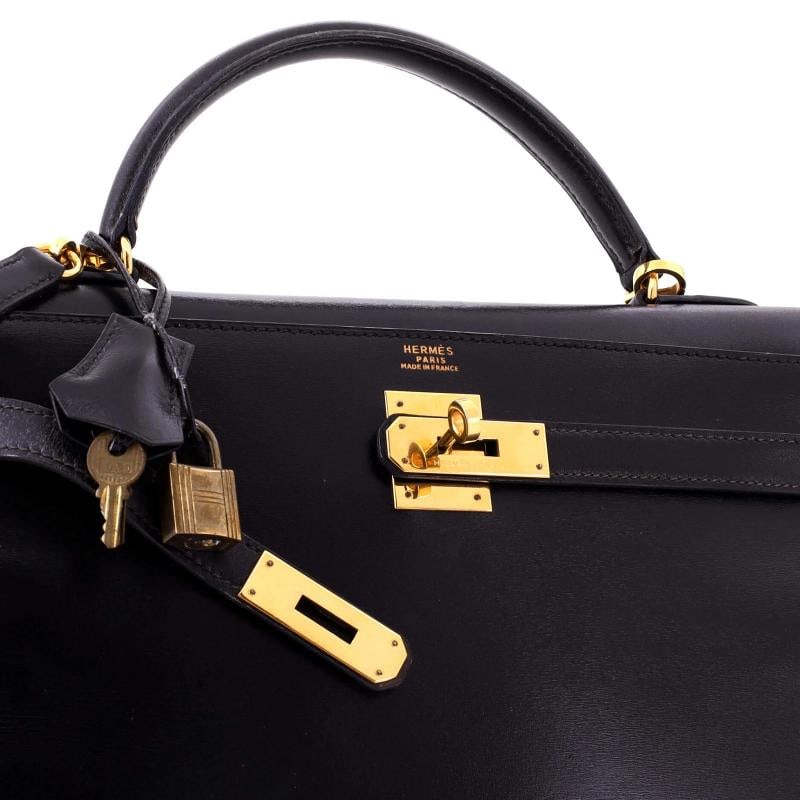 Hermes Kelly Handbag Black Box Calf with Gold Hardware 32 - 6