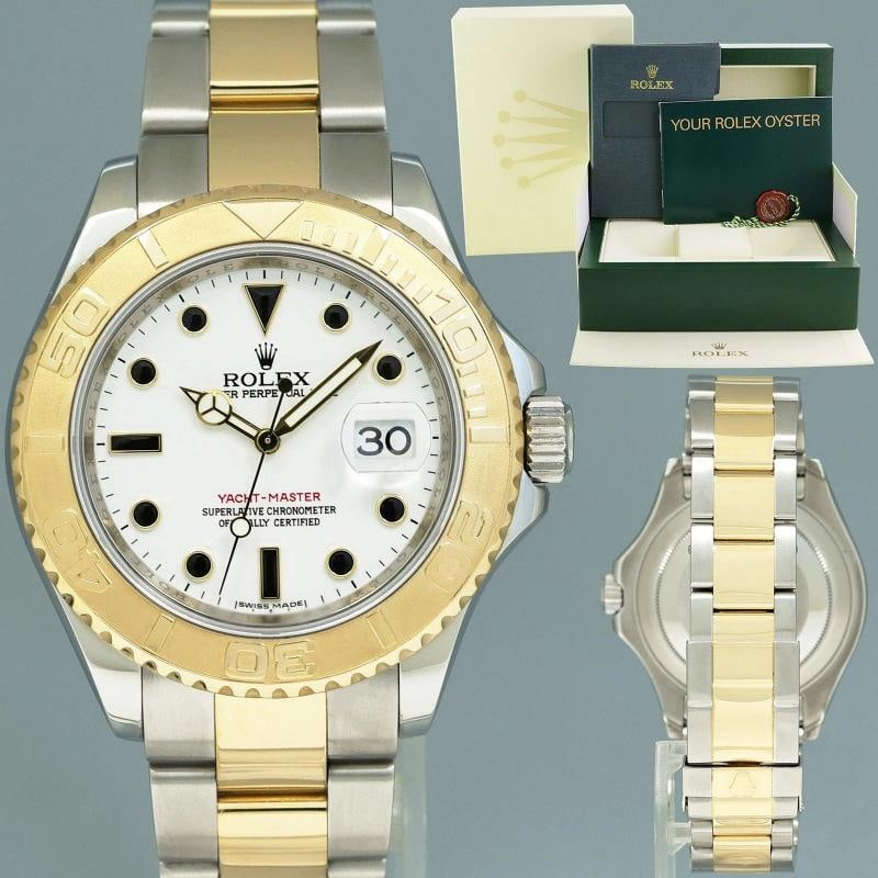 MINT 2009 Rolex Yachtmaster 16623 Two Tone Yellow Gold Steel White Sapphire (1 of 7)