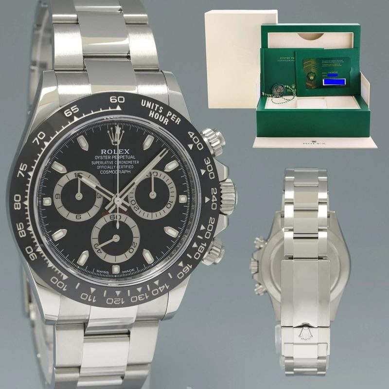 2022 NEW PAPERS 116500LN Rolex Daytona Black Ceramic 40mm Steel Watch Box: Brand Rolex (Guaranteed Authentic) Model Daytona Cosmograph Reference Number 116500LN Serial Number Random Serial Gender Men's Metal Stainless Steel Case Size 40.00mm Wrist Size This watch will curren