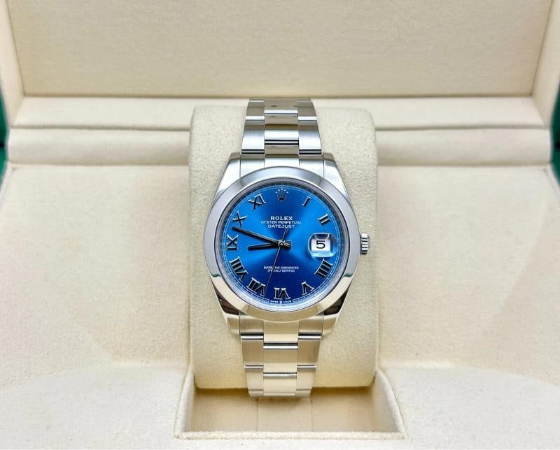 2022 Rolex Datejust 41 126300 Azzurro Blue Roman Dial Stainless Steel Box Paper - 5