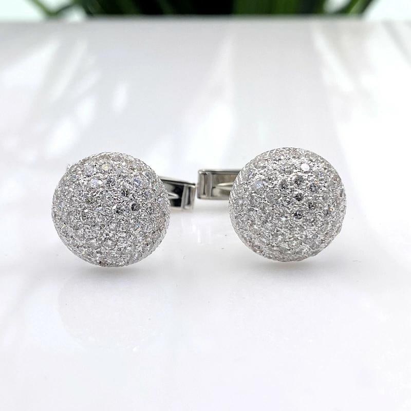 Pave Round Diamonds Domed Circle Cuff Links in 14kt White Gold - 3
