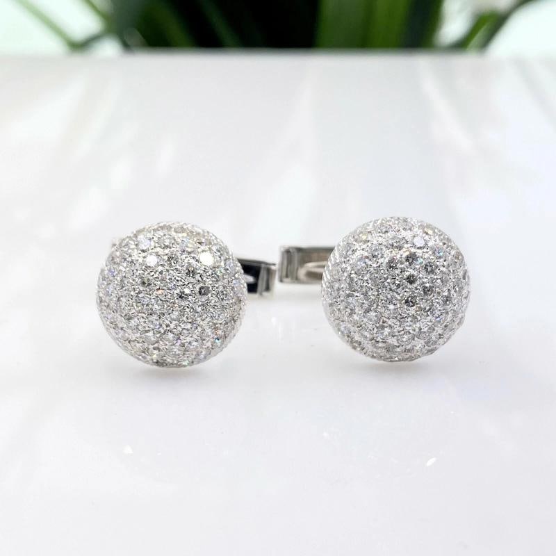 Pave Round Diamonds Domed Circle Cuff Links in 14kt White Gold - 4
